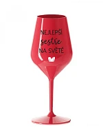 NEJLEPŠÍ SESTŘE NA SVĚTĚ - červená nerozbitná sklenice na víno 470 ml