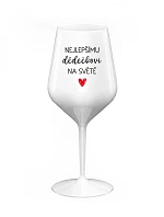 NEJLEPŠÍMU DĚDĚČKOVI NA SVĚTĚ - bílá nerozbitná sklenice na víno 470 ml