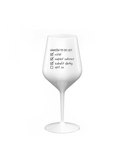 VÁNOČNÍ TODO LIST - bílá nerozbitná sklenice na víno 470 ml