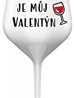 VÍNO JE MŮJ VALENTÝN - bílá nerozbitná sklenice na víno 470 ml