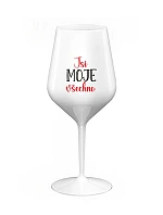 JSI MOJE VŠECHNO - bílá nerozbitná sklenice na víno 470 ml