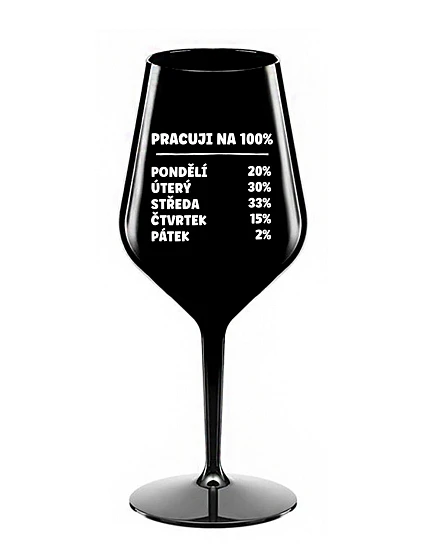 PRACUJI NA 100% - černá nerozbitná sklenice na víno 470 ml