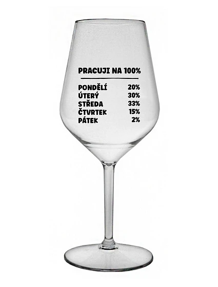 PRACUJI NA 100% - čirá nerozbitná sklenice na víno 470 ml PRACUJI NA 100% - čirá nerozbitná sklenice na víno 470 ml