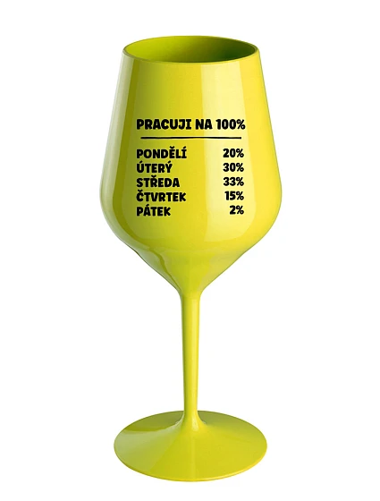 PRACUJI NA 100% - žlutá nerozbitná sklenice na víno 470 ml