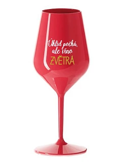 ÚKLID POČKÁ, ALE VÍNO ZVĚTRÁ - červená nerozbitná sklenice na víno 470 ml