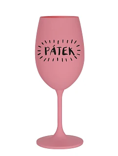 PÁTEK - růžová sklenice na víno 350 ml