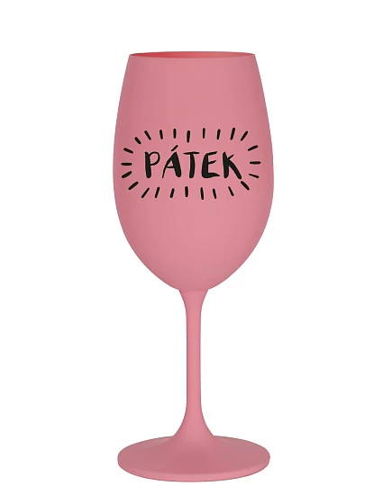 PÁTEK - růžová sklenice na víno 350 ml