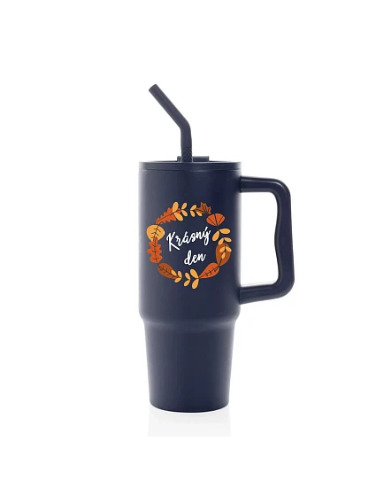KRÁSNÝ DEN (PODZIM) - modrý cestovní termohrnek 900 ml KRÁSNÝ DEN (PODZIM) - modrý cestovní termohrnek 900 ml