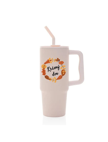 KRÁSNÝ DEN (PODZIM) - růžový cestovní termohrnek 900 ml KRÁSNÝ DEN (PODZIM) - růžový cestovní termohrnek 900 ml
