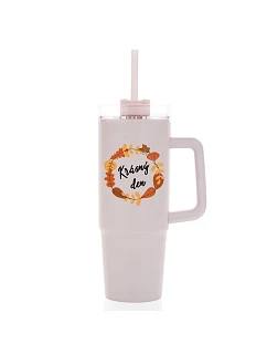 KRÁSNÝ DEN (PODZIM) - růžový cestovní termohrnek s průhledným víčkem 900 ml  