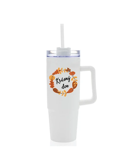 KRÁSNÝ DEN (PODZIM) - bílý cestovní termohrnek s průhledným víčkem 900 ml KRÁSNÝ DEN (PODZIM) - bílý cestovní termohrnek s průhledným víčkem 900 ml