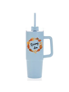 KRÁSNÝ DEN (PODZIM) - světle modrý cestovní termohrnek s průhledným víčkem 900 ml