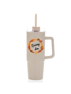 KRÁSNÝ DEN (PODZIM) - béžový cestovní termohrnek s průhledným víčkem 900 ml