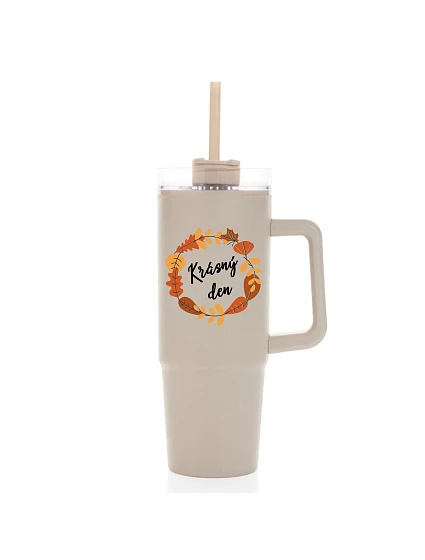 KRÁSNÝ DEN (PODZIM) - béžový cestovní termohrnek s průhledným víčkem 900 ml KRÁSNÝ DEN (PODZIM) - béžový cestovní termohrnek s průhledným víčkem 900 ml