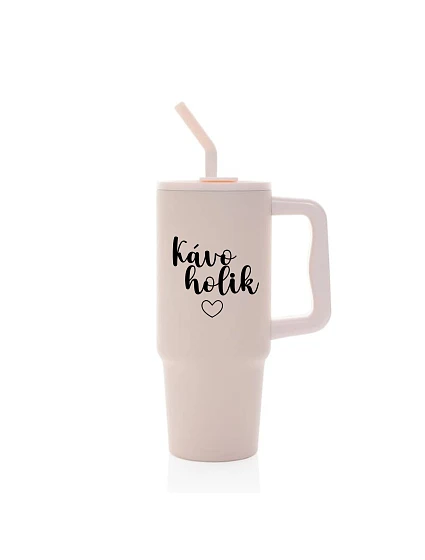 KÁVOHOLIK - růžový cestovní termohrnek 900 ml