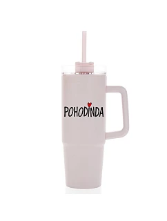 POHODINDA - růžová cestovní termoska s průhledným víčkem 900 ml