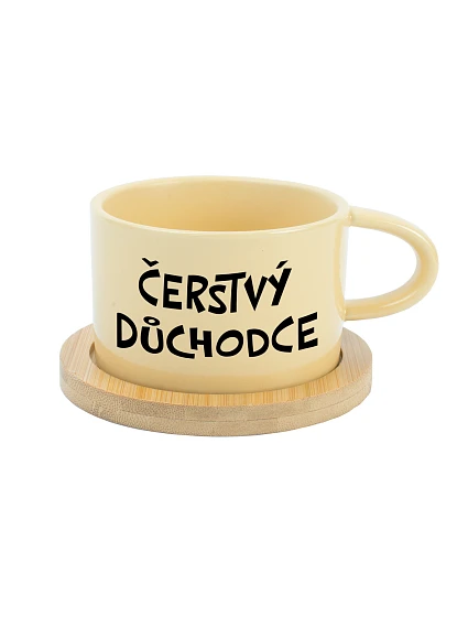 ČERSTVÝ DŮCHODCE - žlutý hrníček makronka 200 ml
