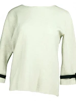 Dámský svetr na rukávech zdobený bílým plisovaným volánkem a černou stužkou SW 0202 - Gemini