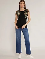 Dámské tričko s květinovým potiskem TSH0213 černé - Monnari