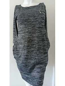 Dámské svetrové šaty 84282 tmavě šedé žíhané - Moon