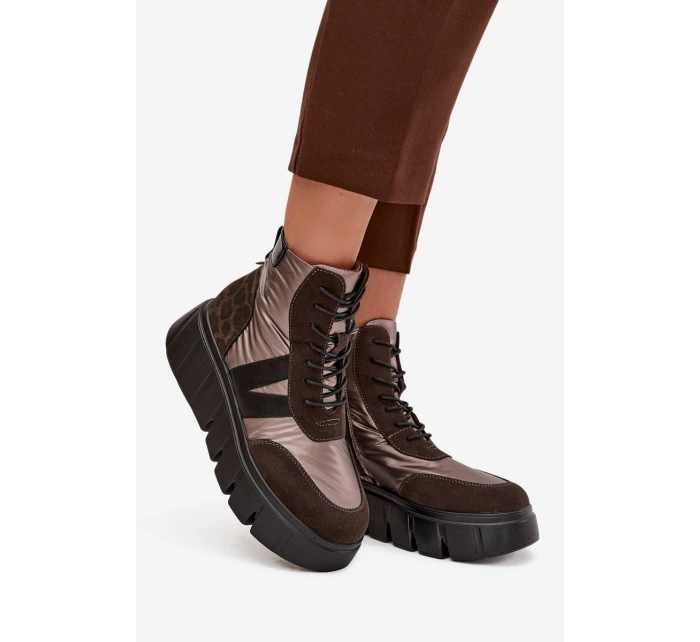 Dámské zateplené kotníkové boty na platformě 58562 Hnědá vzor - Vinceza Dámské zateplené kotníkové boty na platformě 58562 Hnědá vzor - Vinceza