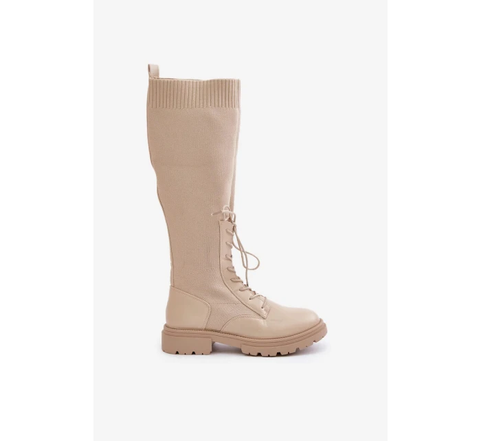 Dámské kozačky s ponožkovým svrškem 68129 Světle béžová - CM Paris Dámské kozačky s ponožkovým svrškem 68129 Světle béžová - CM Paris