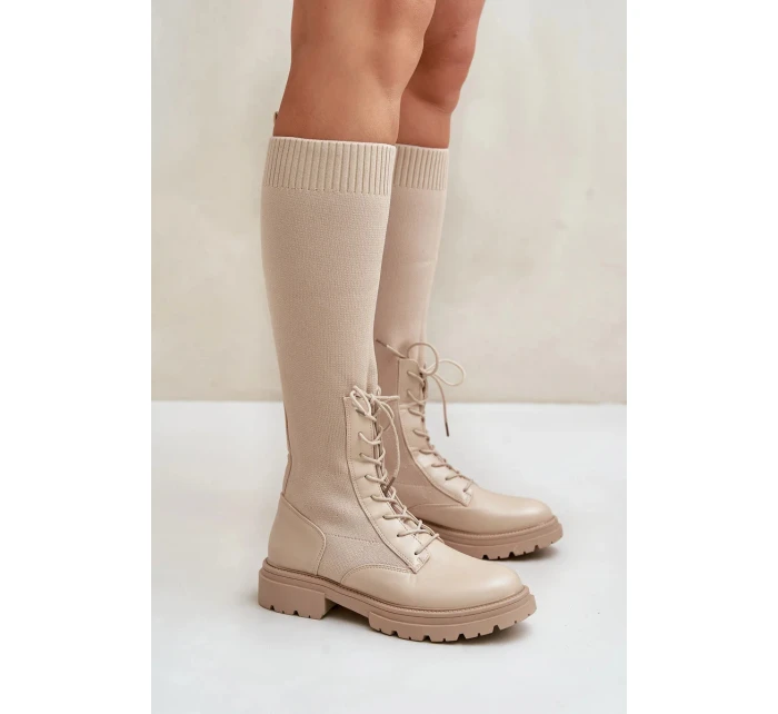 Dámské kozačky s ponožkovým svrškem 68129 Světle béžová - CM Paris Dámské kozačky s ponožkovým svrškem 68129 Světle béžová - CM Paris