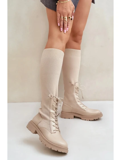 Dámské kozačky s ponožkovým svrškem 68129 Světle béžová - CM Paris Dámské kozačky s ponožkovým svrškem 68129 Světle béžová - CM Paris