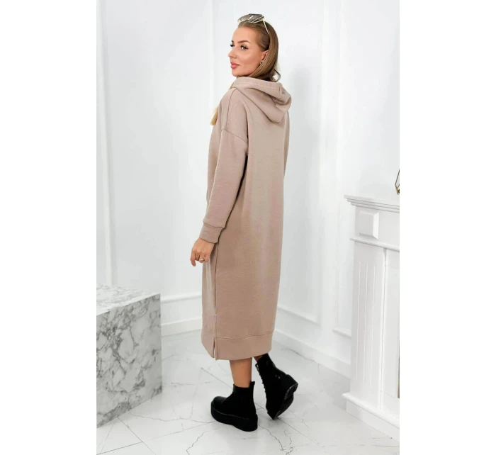 Dlouhé šaty s kapucí 9623 Tmávě béžová - K-Fashion Dlouhé šaty s kapucí 9623 Tmávě béžová - K-Fashion