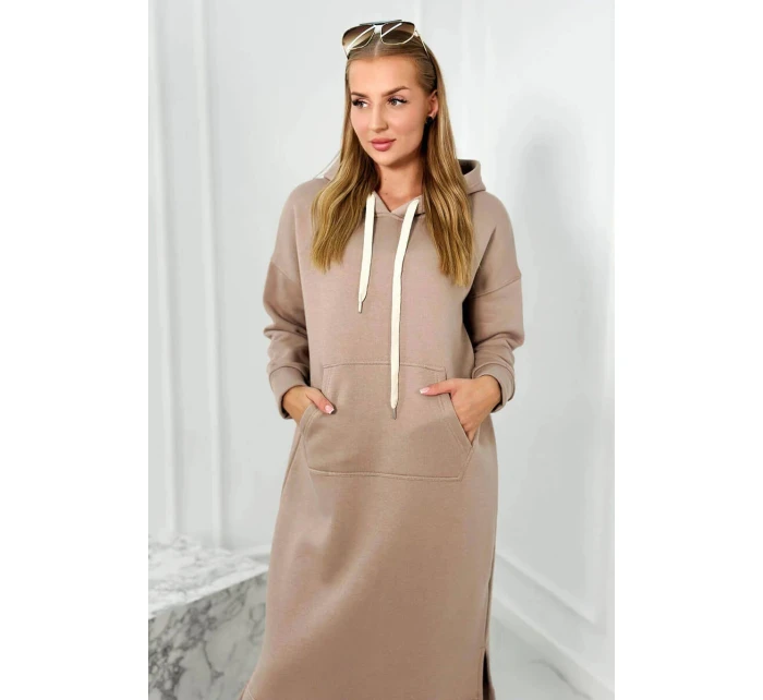 Dlouhé šaty s kapucí 9623 Tmávě béžová - K-Fashion Dlouhé šaty s kapucí 9623 Tmávě béžová - K-Fashion