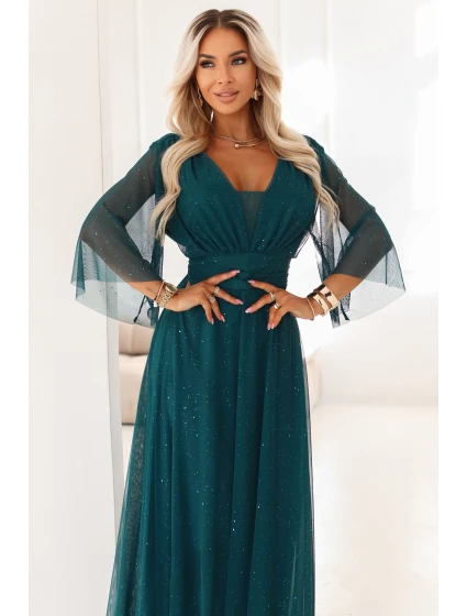 Dámské lesklé šaty model 21915158 lahvově zelené - numoco