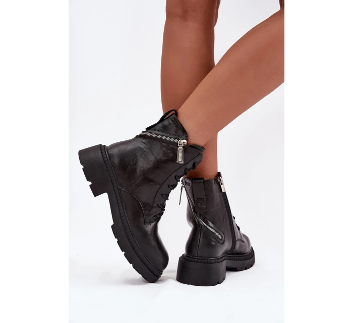 Dámské kožené workery zateplené Big Star SS274452 černé - BigStar Dámské kožené workery zateplené Big Star SS274452 černé - BigStar