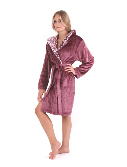 Dámský župan Flora s kapucí 4856 4853 krátký vínový - Vestis Dámský župan Flora s kapucí 4856 4853 krátký vínový - Vestis