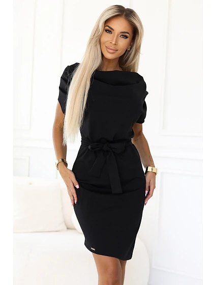 Dámské šaty s asymetrickou sukní a páskem 240-8 černé - Numoco Dámské šaty s asymetrickou sukní a páskem 240-8 černé - Numoco