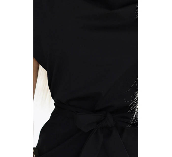 Dámské šaty s asymetrickou sukní a páskem 240-8 černé - Numoco Dámské šaty s asymetrickou sukní a páskem 240-8 černé - Numoco