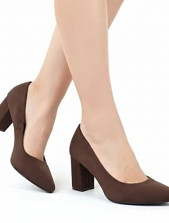 Dámské semišové lodičky na sloupek podpatku PB414 / SK403E Tmavě hnědá - Sergio Leone