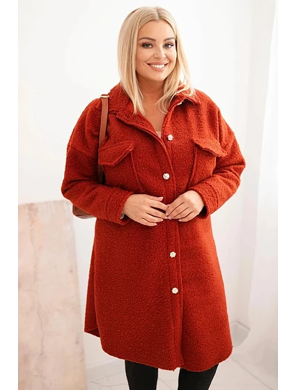 Dámský kabát Plus Size s vlnou ART0286 rudy - Kesi Dámský kabát Plus Size s vlnou ART0286 rudy - Kesi