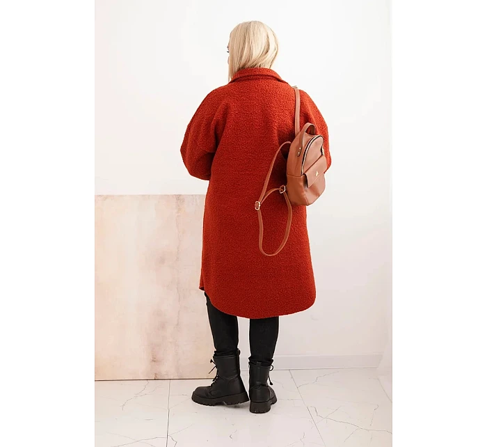 Dámský kabát Plus Size s vlnou ART0286 rudy - Kesi Dámský kabát Plus Size s vlnou ART0286 rudy - Kesi