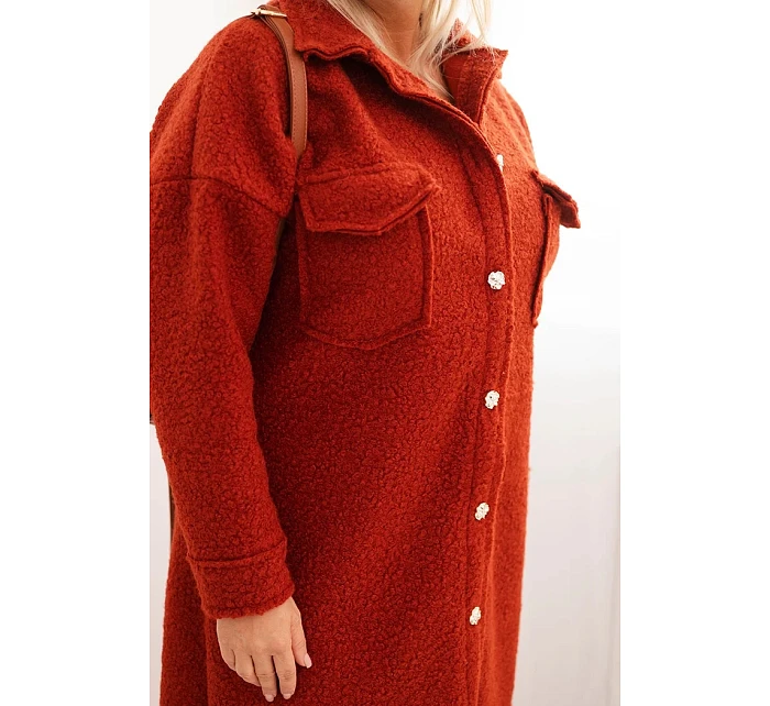 Dámský kabát Plus Size s vlnou ART0286 rudy - Kesi Dámský kabát Plus Size s vlnou ART0286 rudy - Kesi