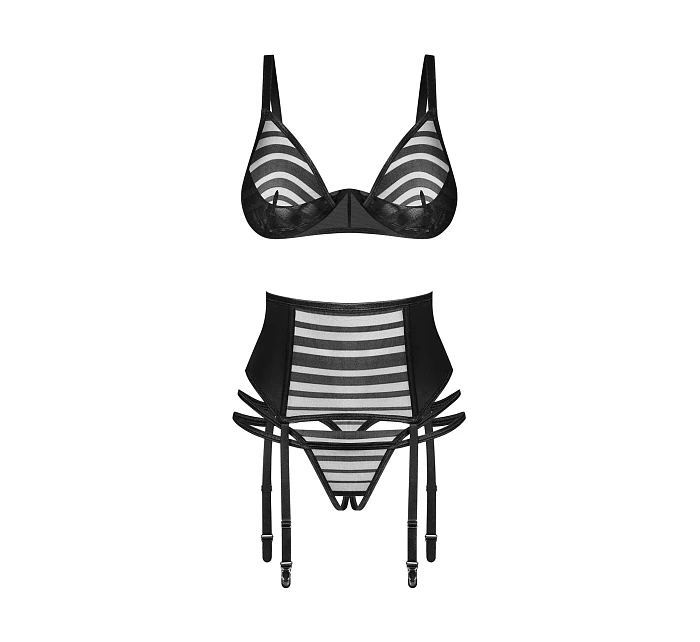 Dámský sexy set Lune Bellis 3-Pcs Crotchless černý - Obsessive Dámský sexy set Lune Bellis 3-Pcs Crotchless černý - Obsessive