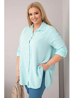 Bavlněná mušelínová košile Plus Size 65622 mátová - Kesi