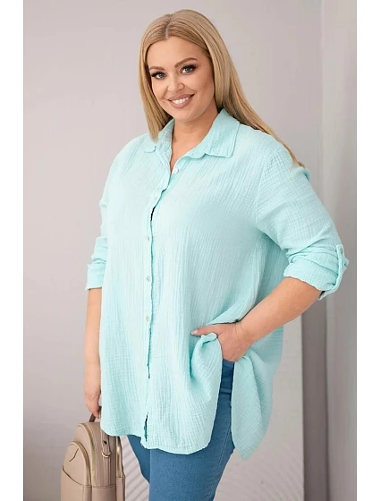 Bavlněná mušelínová košile Plus Size 65622 mátová - Kesi