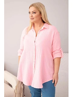 Bavlněná mušelínová košile Plus Size 65622 baby růžová - Kesi