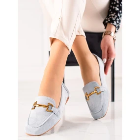 Jedinečné modré  mokasíny dámské na plochém podpatku