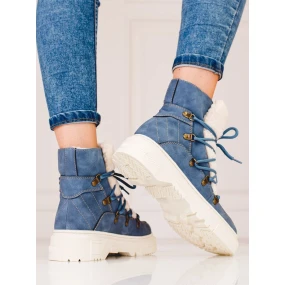 Módní  sněhule modré dámské bez podpatku