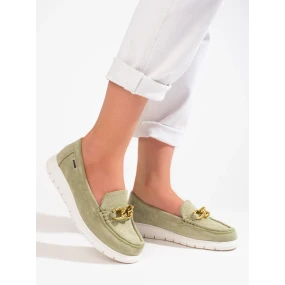 Pohodlné dámské zelené mokasíny bez podpatku Pohodlné dámské zelené mokasíny bez podpatku