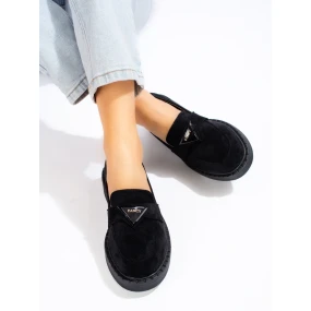 Zajímavé  mokasíny černé dámské bez podpatku