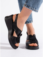 Pěkné  sandály černé dámské na klínku