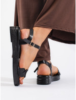 Jedinečné dámské  sandály černé na plochém podpatku