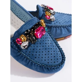 Klasické dámské modré mokasíny bez podpatku Klasické dámské modré mokasíny bez podpatku